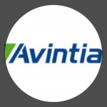 El logotipo de Avintia está en un círculo sobre un fondo blanco.