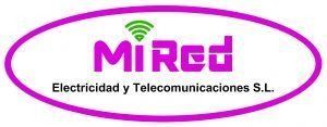 A purple and green logo for mired electricidad y telecomunicaciones s.l.